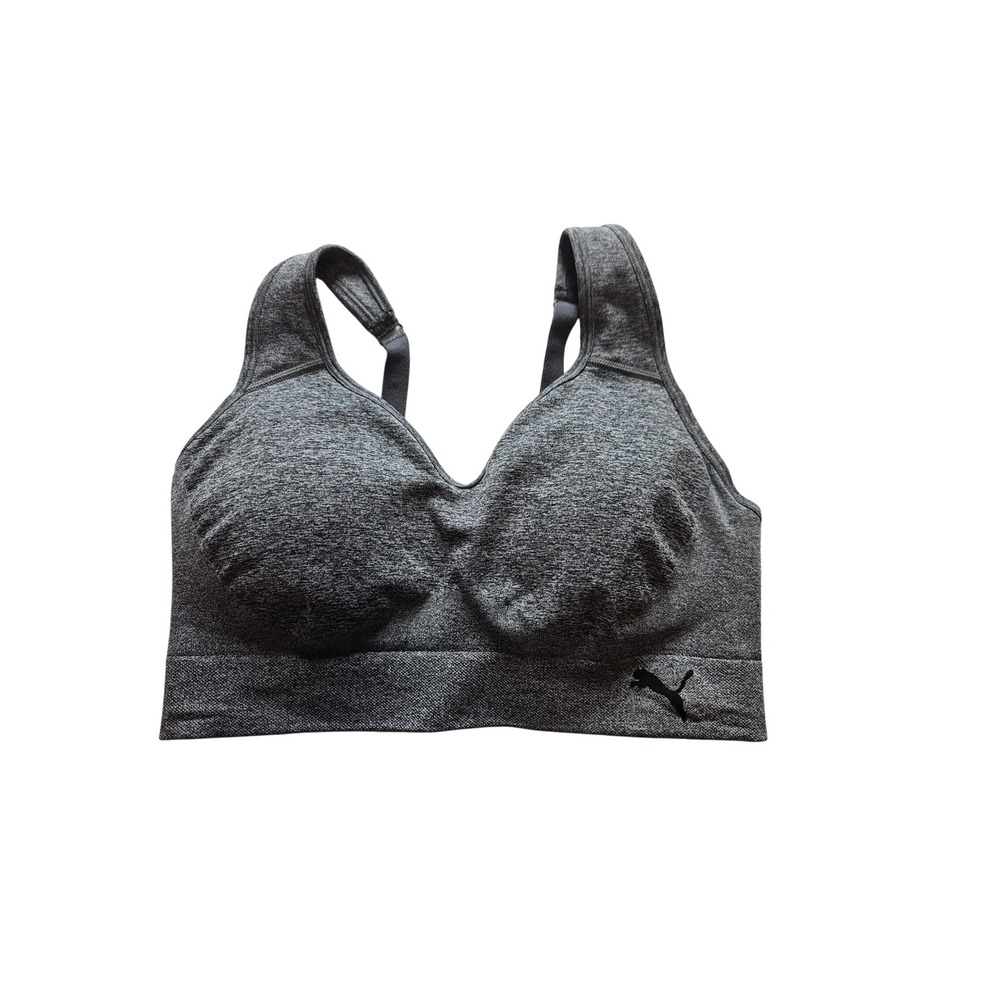 Puma Womens Gray Heather Seamless Adjustable Strap Sports Bra Size Large